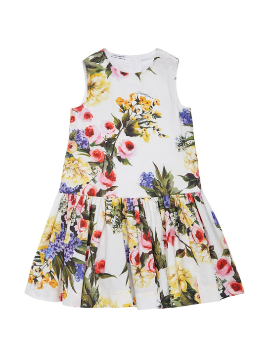 Dolce&Gabbana: Flower printed cotton dress - White - kids-girls_0 | Luisa Via Roma