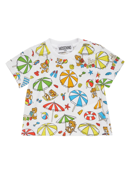 Moschino: T-shirt in cotone e salopette in chambray - Blu/Multi - kids-boys_1 | Luisa Via Roma
