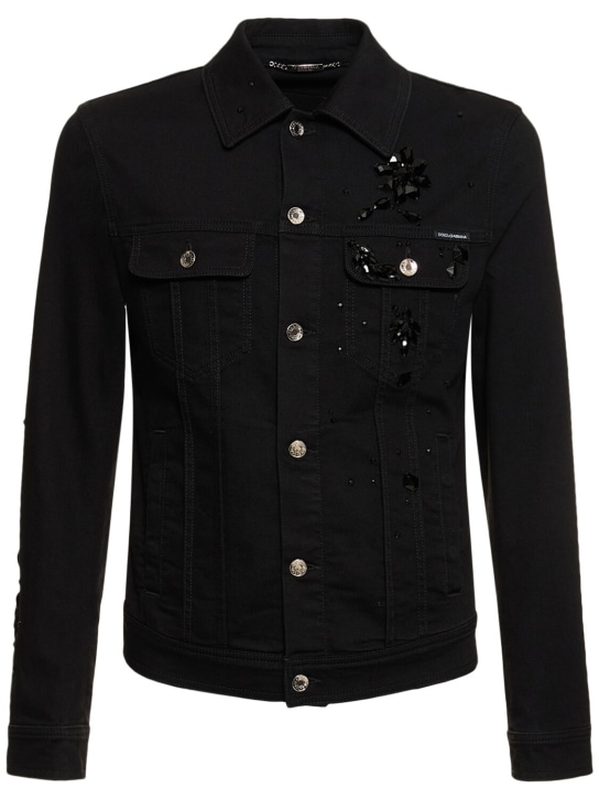 Dolce&Gabbana: Stretch denim jacket - Black - men_0 | Luisa Via Roma