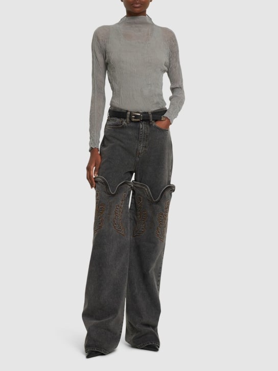 Y/PROJECT: Straight denim high rise cowboy jeans - Grey - women_1 | Luisa Via Roma