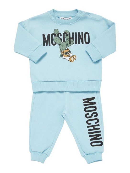 Moschino: 코튼 피케 스웨트셔츠 & 팬츠 - 블루 스카이 - kids-boys_0 | Luisa Via Roma