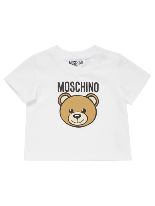 Moschino: 코튼 저지 티셔츠, 스웻 셔츠 - 화이트/레드 - kids-boys_1 | Luisa Via Roma
