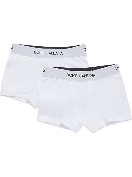 Dolce&Gabbana: 로고 코튼 박서 브리프 2개 - 화이트 - kids-boys_0 | Luisa Via Roma