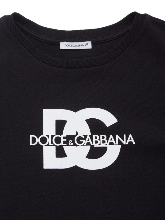 Dolce&Gabbana: 로고 프린트 코튼 저지 티셔츠 - 블랙 - kids-boys_1 | Luisa Via Roma