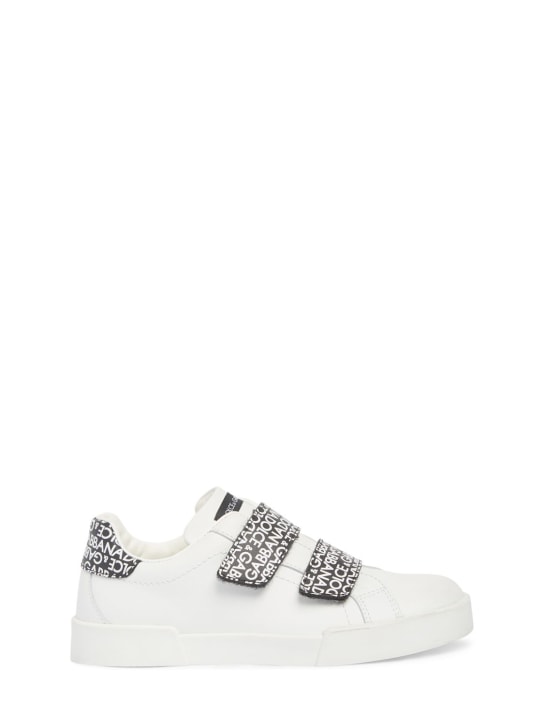 Dolce&Gabbana: Leather strap sneakers - White/Black - kids-boys_0 | Luisa Via Roma