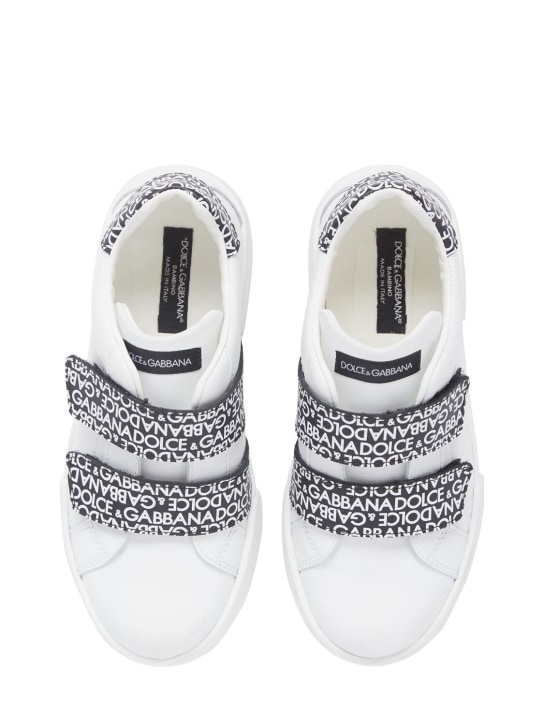 Dolce&Gabbana: Sneakers de piel con correa - Blanco/Negro - kids-girls_1 | Luisa Via Roma