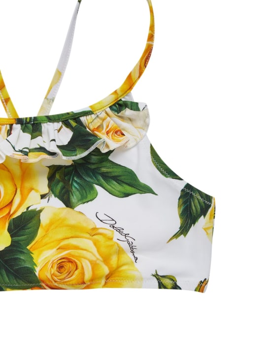 Dolce&Gabbana: Maillot de bain 2 pièces à imprimé fleurs - Blanc/Jaune - kids-girls_1 | Luisa Via Roma