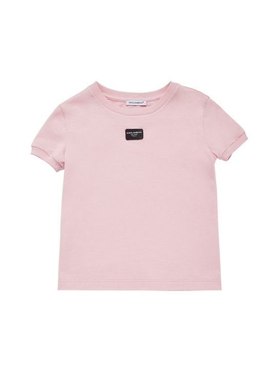 Dolce&Gabbana: T-shirt in cotone con logo - Rosa - kids-girls_0 | Luisa Via Roma