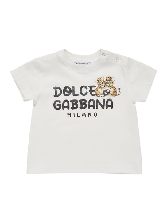 Dolce&Gabbana: T-shirt en jersey de coton à logo - Blanc - kids-girls_0 | Luisa Via Roma