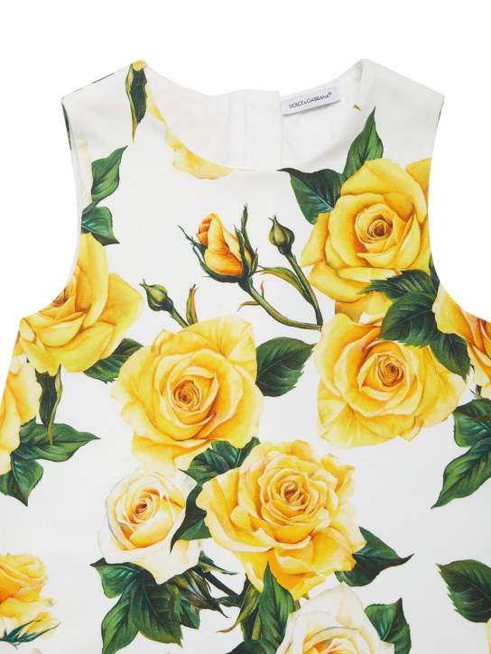 Dolce&Gabbana: Robe en coton stretch imprimé fleurs - Blanc/Jaune - kids-girls_1 | Luisa Via Roma