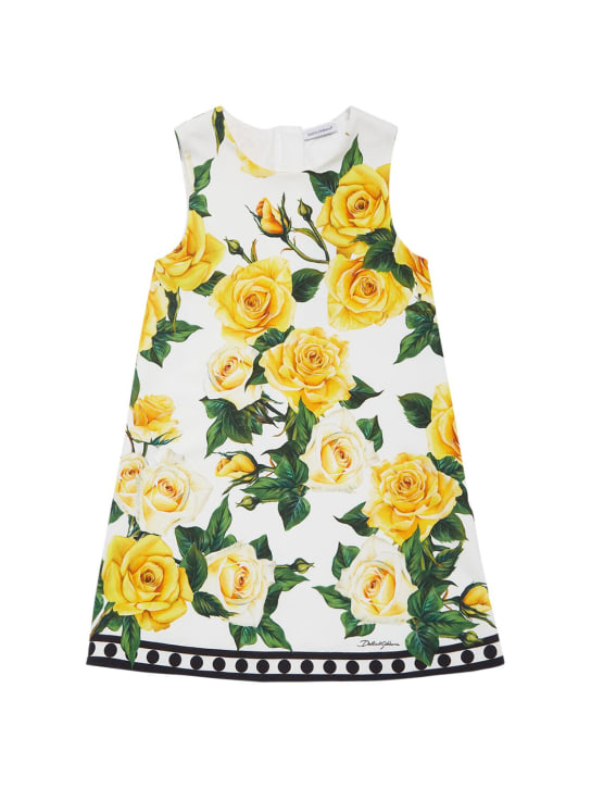 Dolce&Gabbana: Robe en coton stretch imprimé fleurs - Blanc/Jaune - kids-girls_0 | Luisa Via Roma