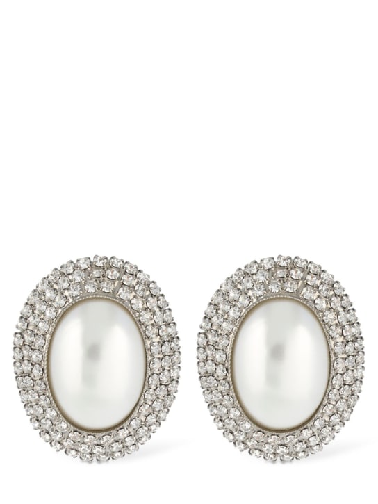 Alessandra Rich: Oval crystal & faux pearl earrings - Crystal/White - women_0 | Luisa Via Roma