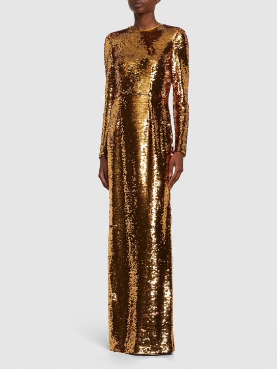 Dolce&Gabbana: Sequined long sleeves maxi dress - Gold - women_1 | Luisa Via Roma