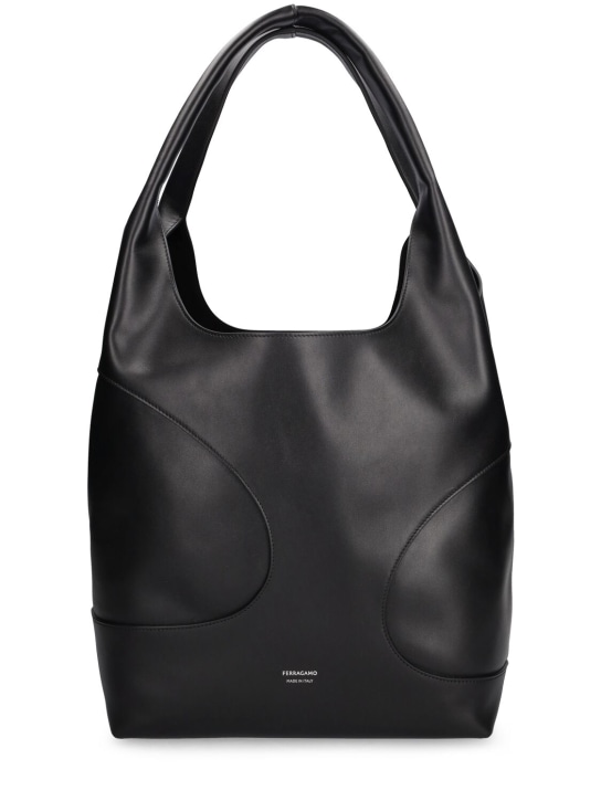 Ferragamo: Cut Out leather shopping bag - Black - women_0 | Luisa Via Roma
