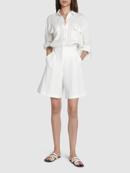 Weekend Max Mara: Ecuba cotton & linen canvas shorts - Ivory - women_1 | Luisa Via Roma