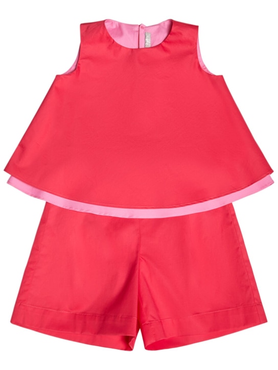 Il Gufo: Stretch poplin sleeveless top & shorts - Pink/Fuchsia - kids-girls_0 | Luisa Via Roma