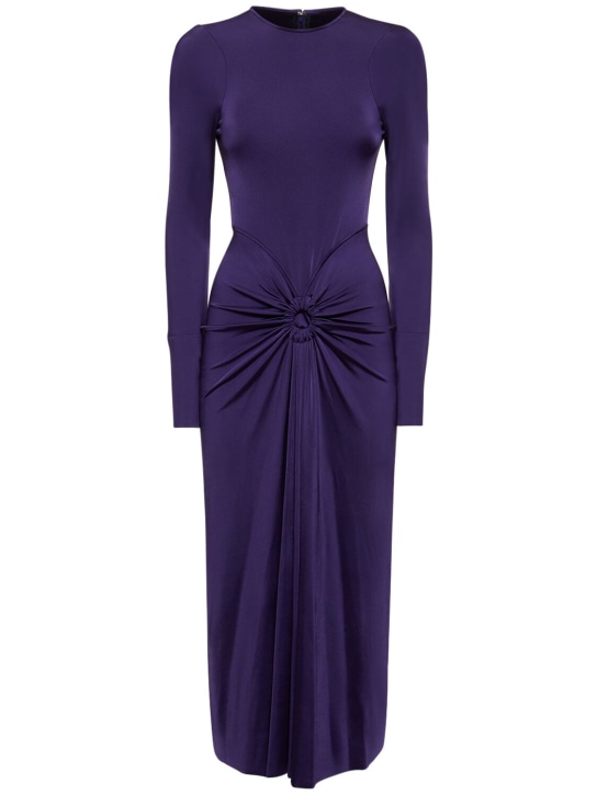 Victoria Beckham: 缩褶粘胶纤维长袖迷笛连衣裙 - 紫色 - women_0 | Luisa Via Roma