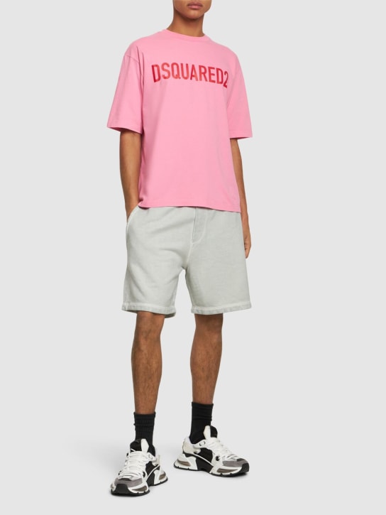 Dsquared2: 루즈 핏 프린티드 코튼 티셔츠 - 핑크 - men_1 | Luisa Via Roma