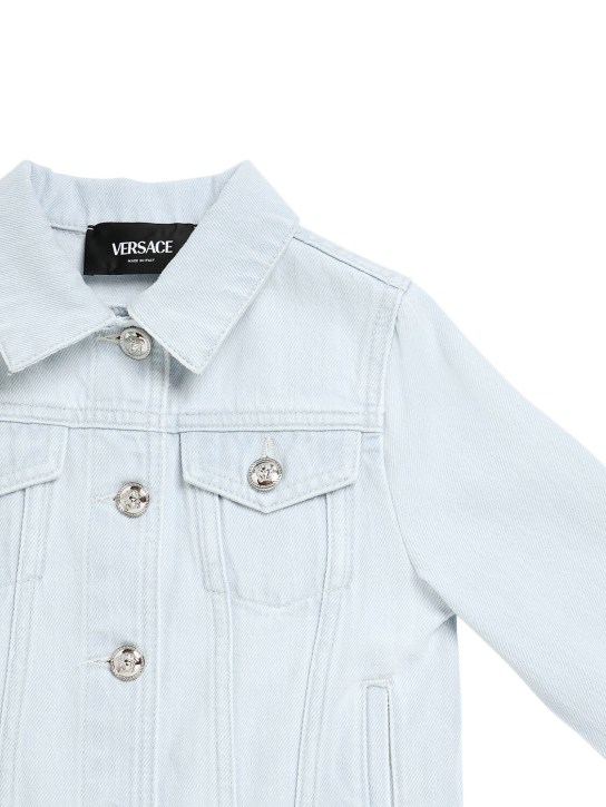 Versace: Embroidered cotton denim jacket - Light Blue - kids-boys_1 | Luisa Via Roma