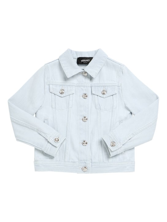 Versace: Embroidered cotton denim jacket - Celeste - kids-boys_0 | Luisa Via Roma