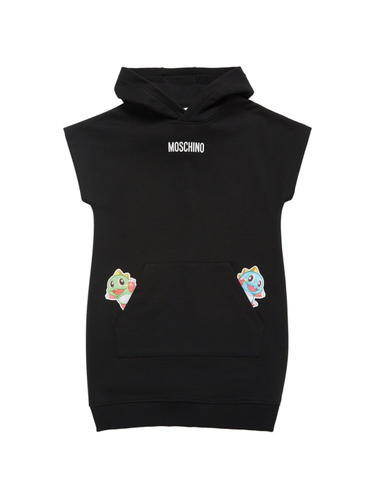 Moschino: Cotton hooded dress - Black - kids-girls_0 | Luisa Via Roma