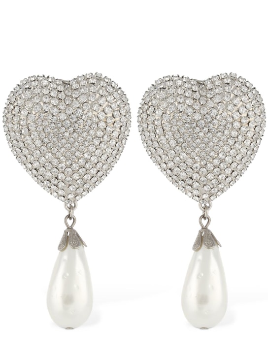 Alessandra Rich: Heart crystal & faux pearl drop earrings - Crystal/White - women_0 | Luisa Via Roma