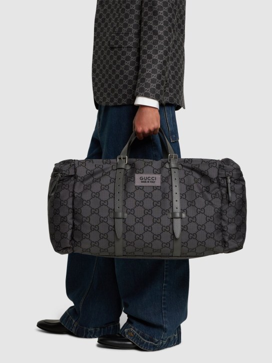 Gucci: GG ripstop nylon duffle bag - Grey/Black - men_1 | Luisa Via Roma