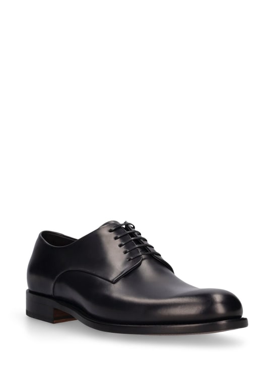 Ferragamo: Finn Derby leather lace-up shoes - Black - men_1 | Luisa Via Roma