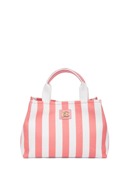 Dolce&Gabbana: Striped cotton canvas bag - White/Pink - kids-girls_0 | Luisa Via Roma