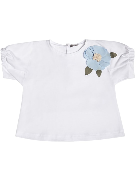 Il Gufo: T-shirt en jersey de coton & jupe en popeline - Blanc/Vert - kids-girls_1 | Luisa Via Roma