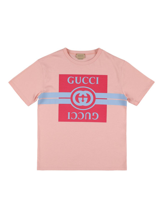 Gucci: Cotton jersey t-shirt - Pink/Sky - kids-girls_0 | Luisa Via Roma