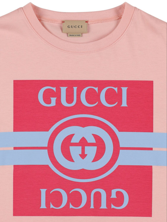 Gucci: 코튼 저지 티셔츠 - Pink/Sky - kids-girls_1 | Luisa Via Roma