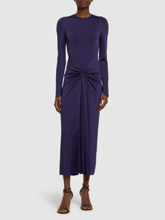 Victoria Beckham: Gathered viscose long sleeve midi dress - Purple - women_1 | Luisa Via Roma