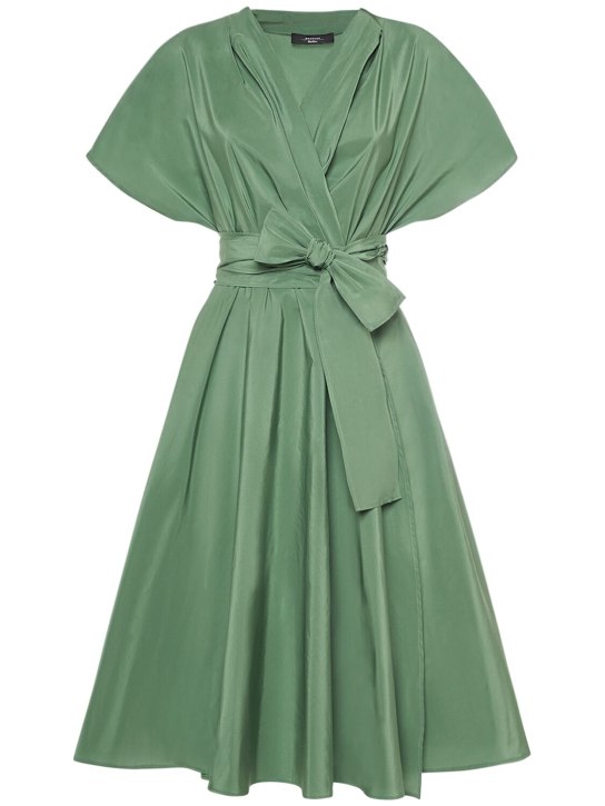 Weekend Max Mara: Giambo belted cotton blend midi dress - Green - women_0 | Luisa Via Roma