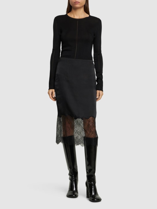 ANINE BING: Amelie silk blend midi skirt - Black - women_1 | Luisa Via Roma
