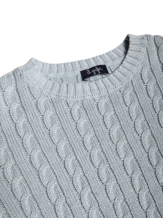Il Gufo: Cable knit cotton sweater - Light Blue - kids-boys_1 | Luisa Via Roma