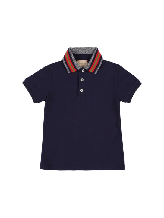 Gucci: Cotton piquet polo shirt - Navy/Multi - kids-boys_0 | Luisa Via Roma
