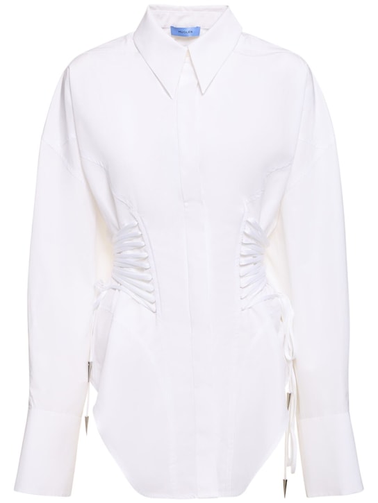 MUGLER: Fitted cotton poplin shirt - Off White - women_0 | Luisa Via Roma