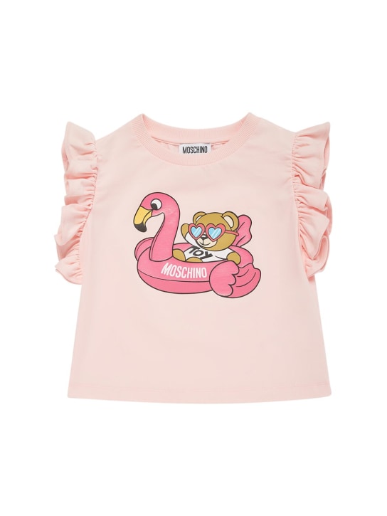 Moschino: Camiseta corta de algodón jersey - Rosa - kids-girls_0 | Luisa Via Roma