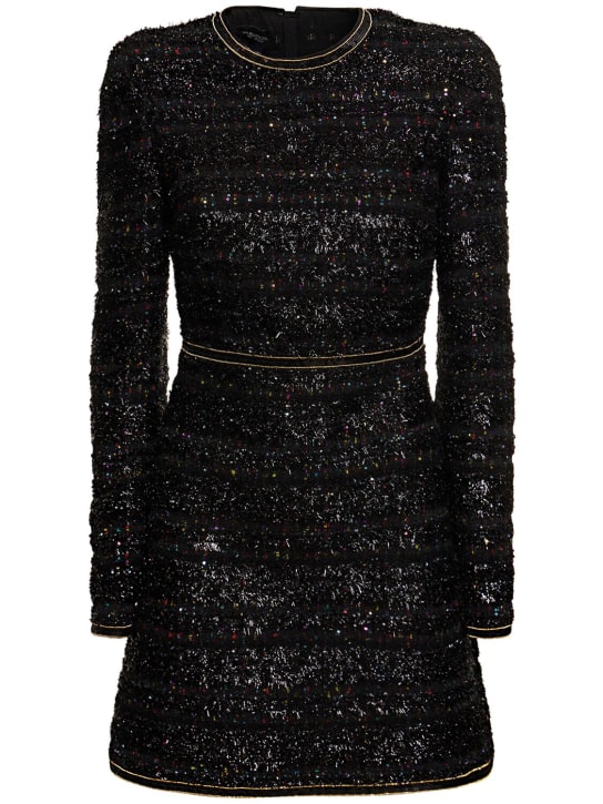 Giambattista Valli: Sequined bouclé long sleeve mini dress - Multi/Black - women_0 | Luisa Via Roma