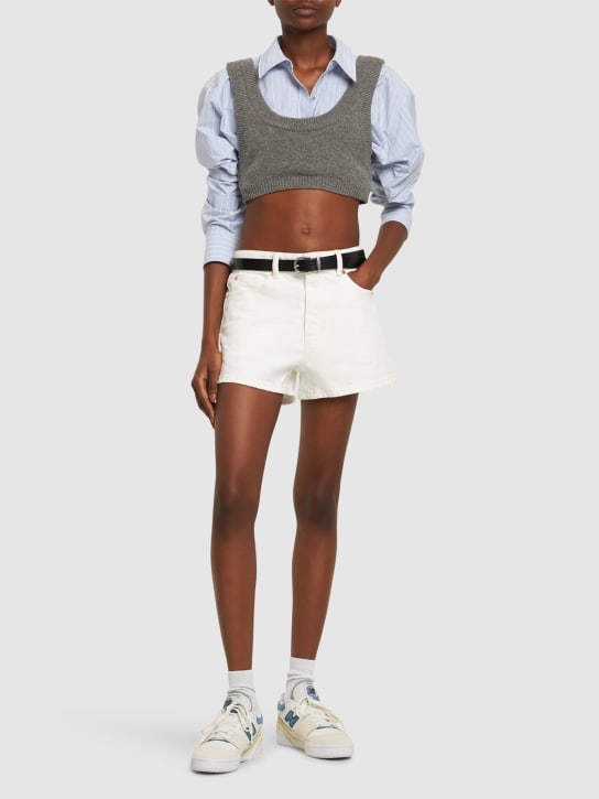 Alexander Wang: Short en coton taille haute - Blanc - women_1 | Luisa Via Roma