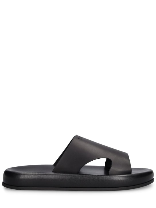 Ferragamo: Ferragamo logo leather sandals - Black - men_0 | Luisa Via Roma