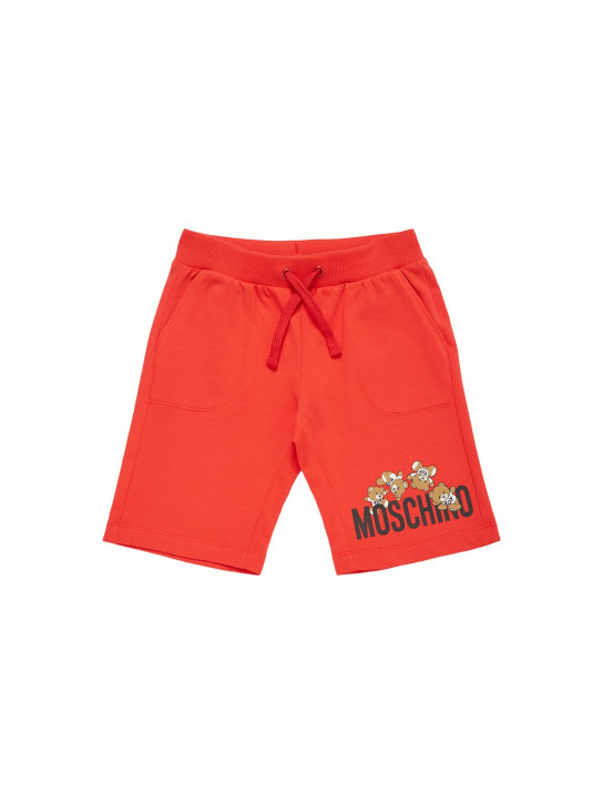 Moschino: Shorts in felpa di cotone - Rosso - kids-boys_0 | Luisa Via Roma
