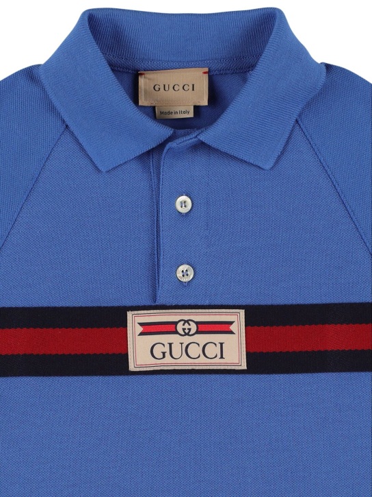 Gucci: Polo en piqué de coton - Bleu/Multi - kids-boys_1 | Luisa Via Roma
