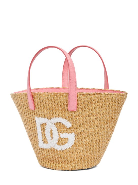 Dolce&Gabbana: Gewebte Beuteltasche mit Logo-Patch - Beige/Pink - kids-girls_1 | Luisa Via Roma