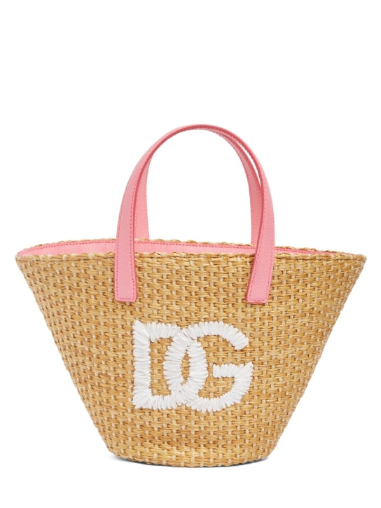 Dolce&Gabbana: Gewebte Beuteltasche mit Logo-Patch - Beige/Pink - kids-girls_0 | Luisa Via Roma