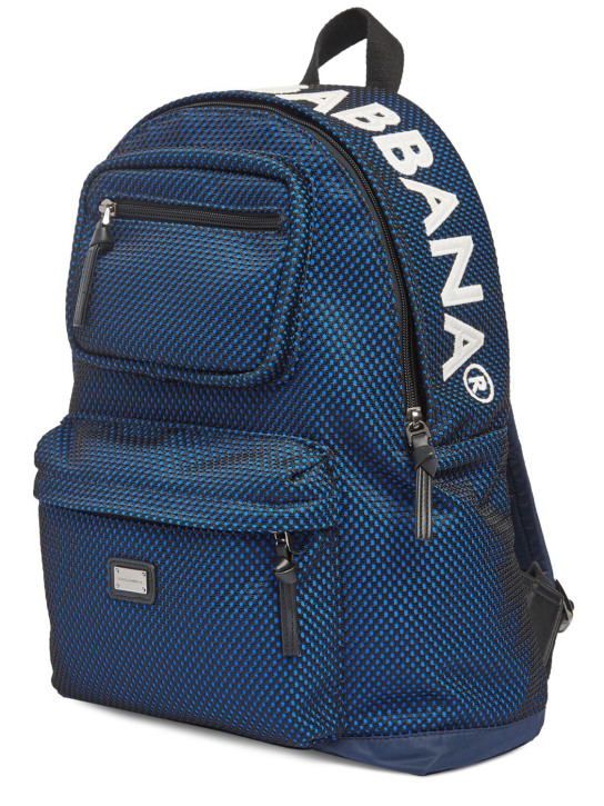 Dolce&Gabbana: Embroidered logo backpack - Blue/Black - kids-boys_1 | Luisa Via Roma