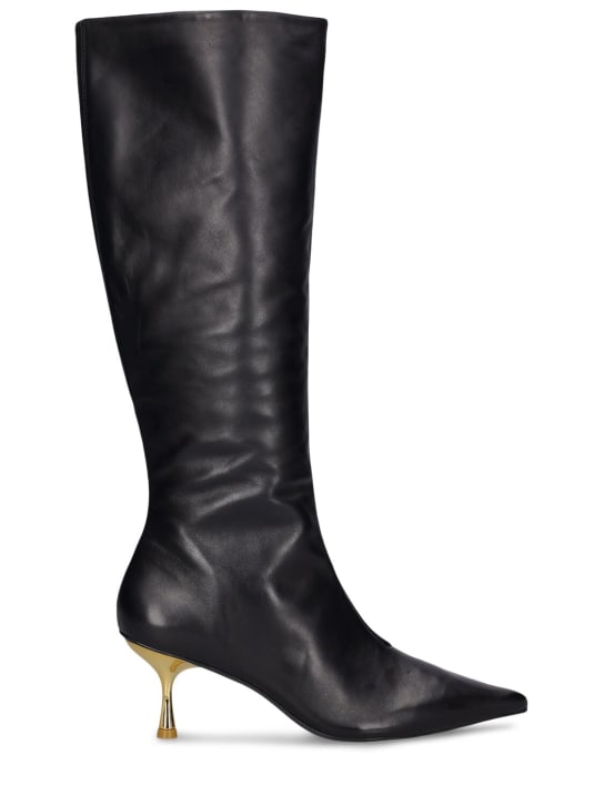 SIMKHAI: 65mm Leather tall boots - Black - women_0 | Luisa Via Roma