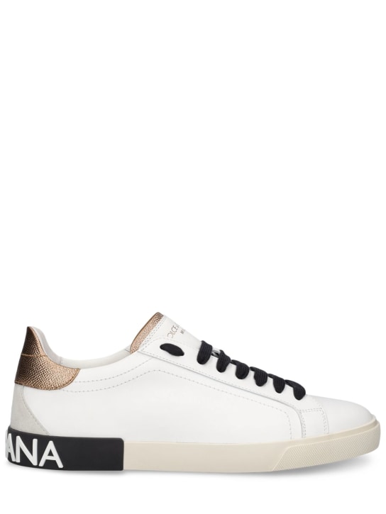 Dolce&Gabbana: Portofino leather sneakers - White/Black - women_0 | Luisa Via Roma