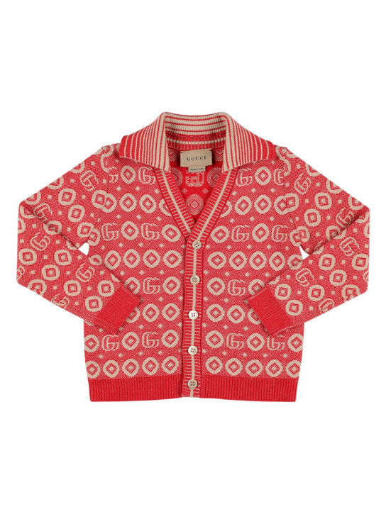 Gucci: Cardigan en coton jacquard - Rouge/Beige - kids-girls_0 | Luisa Via Roma